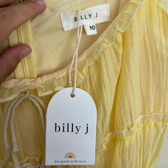 Billy J Halo Maxi Dress Lemon Yellow Polyester Ruffle Tiered Spaghetti Strap - Picture 8 of 14
